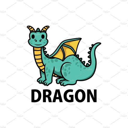 cute dragon cartoon logo vector icon cover image.