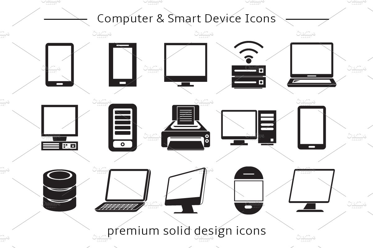 Computer, Tablet & Phone Icons preview image.