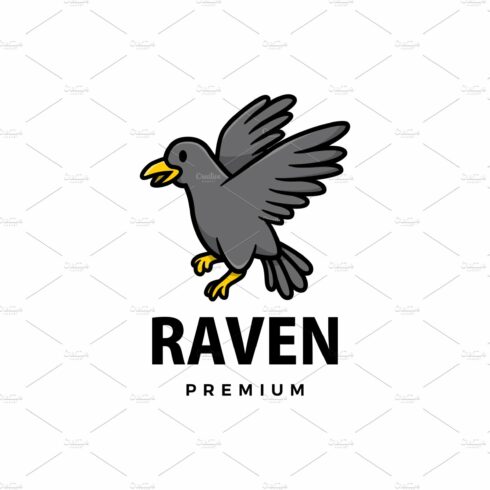 cute raven cartoon logo vector icon cover image.