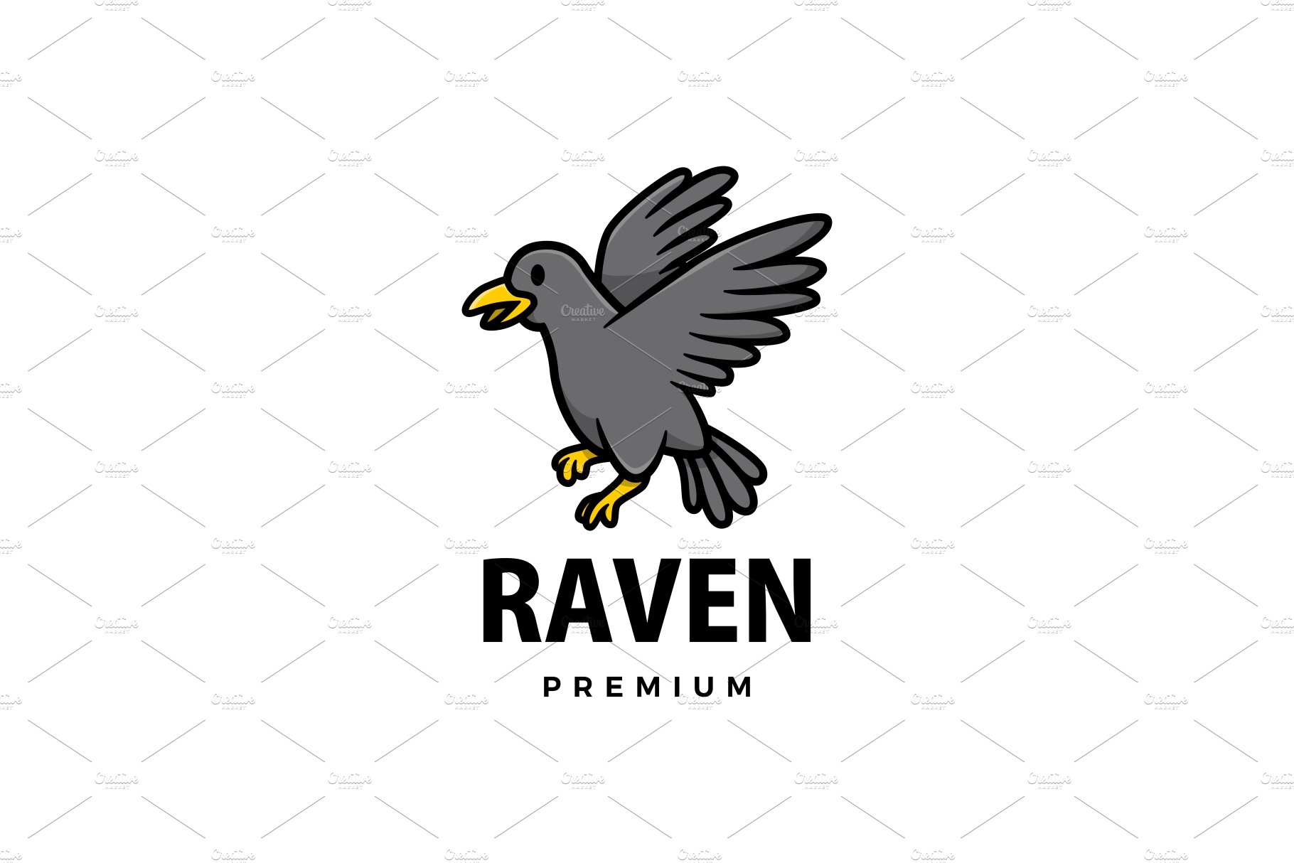 cute raven cartoon logo vector icon cover image.
