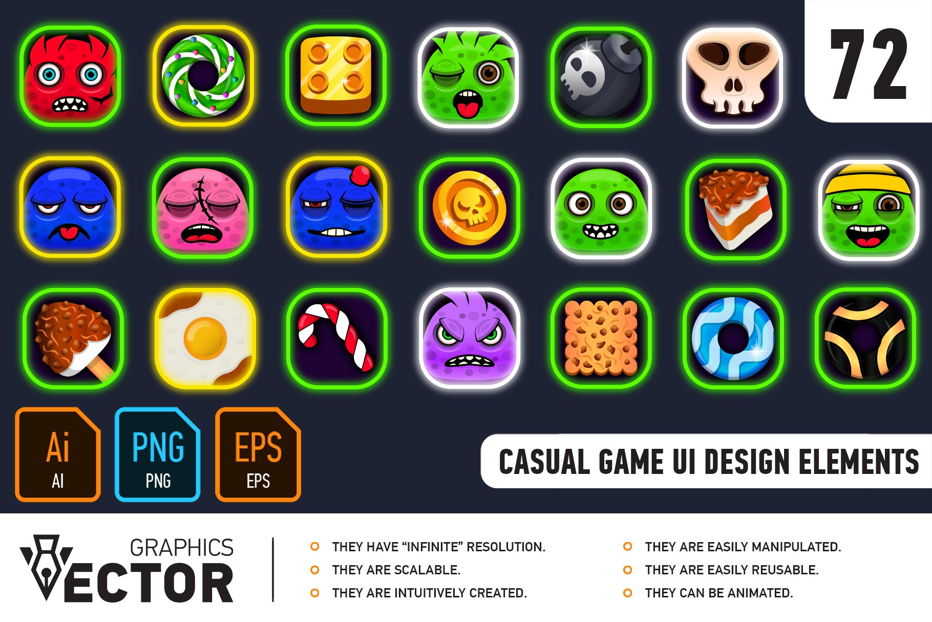 Casual Game UI Design elements cover image.