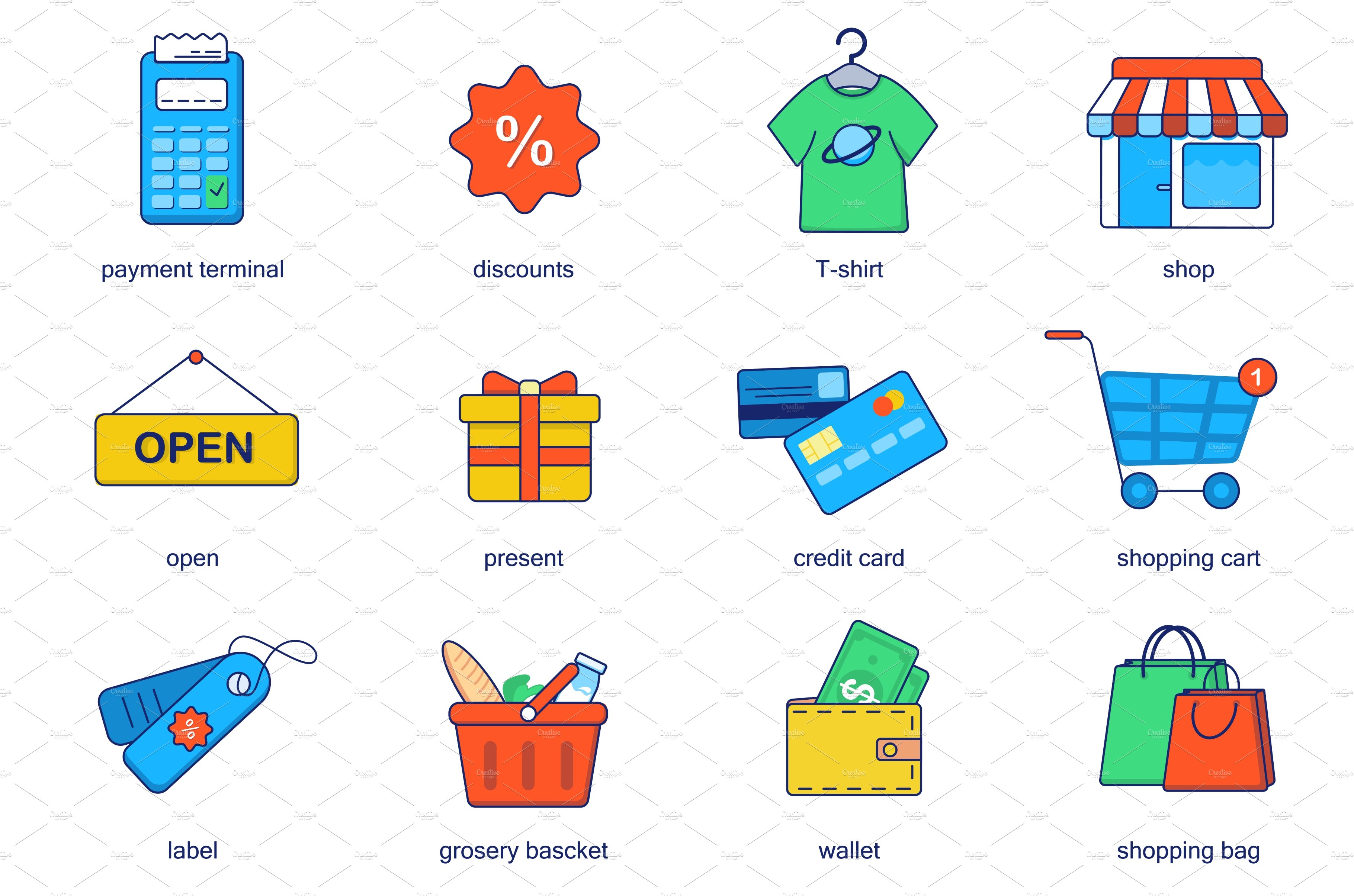 Shopping concept line icons set cover image.