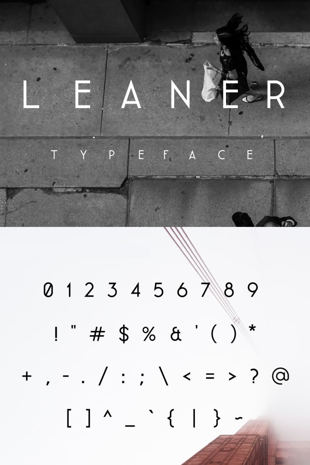 An example of a font in white and black on the background of photos.