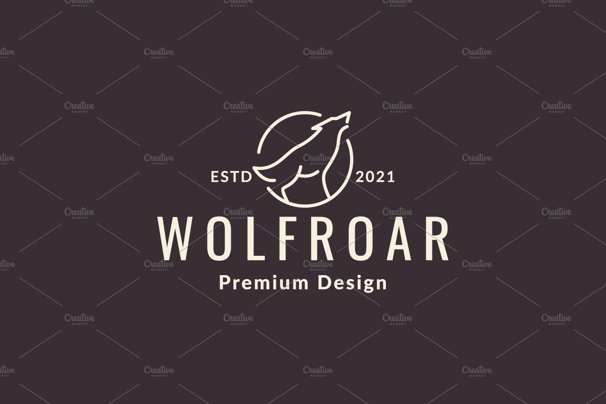 wolf roar lines logo design vector cover image.