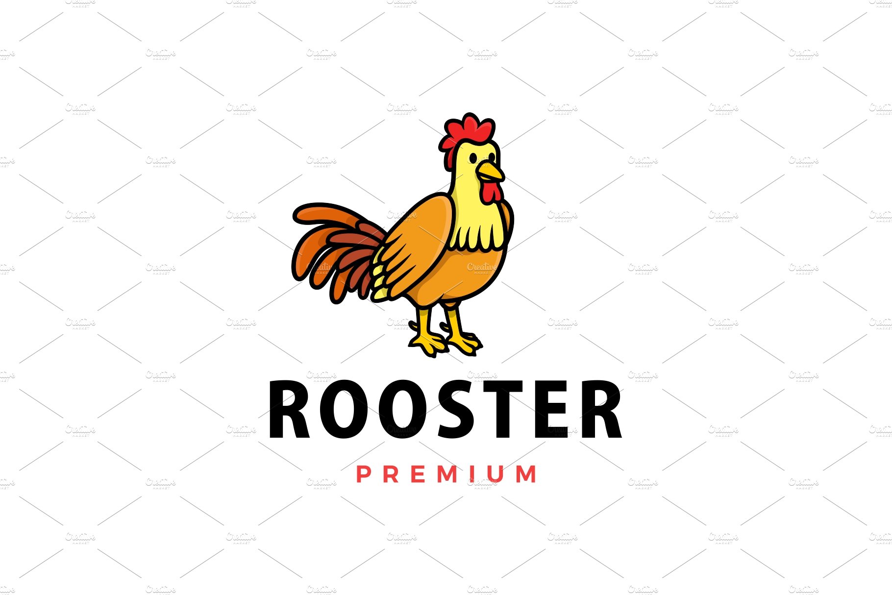 cute rooster cartoon logo vector cover image.