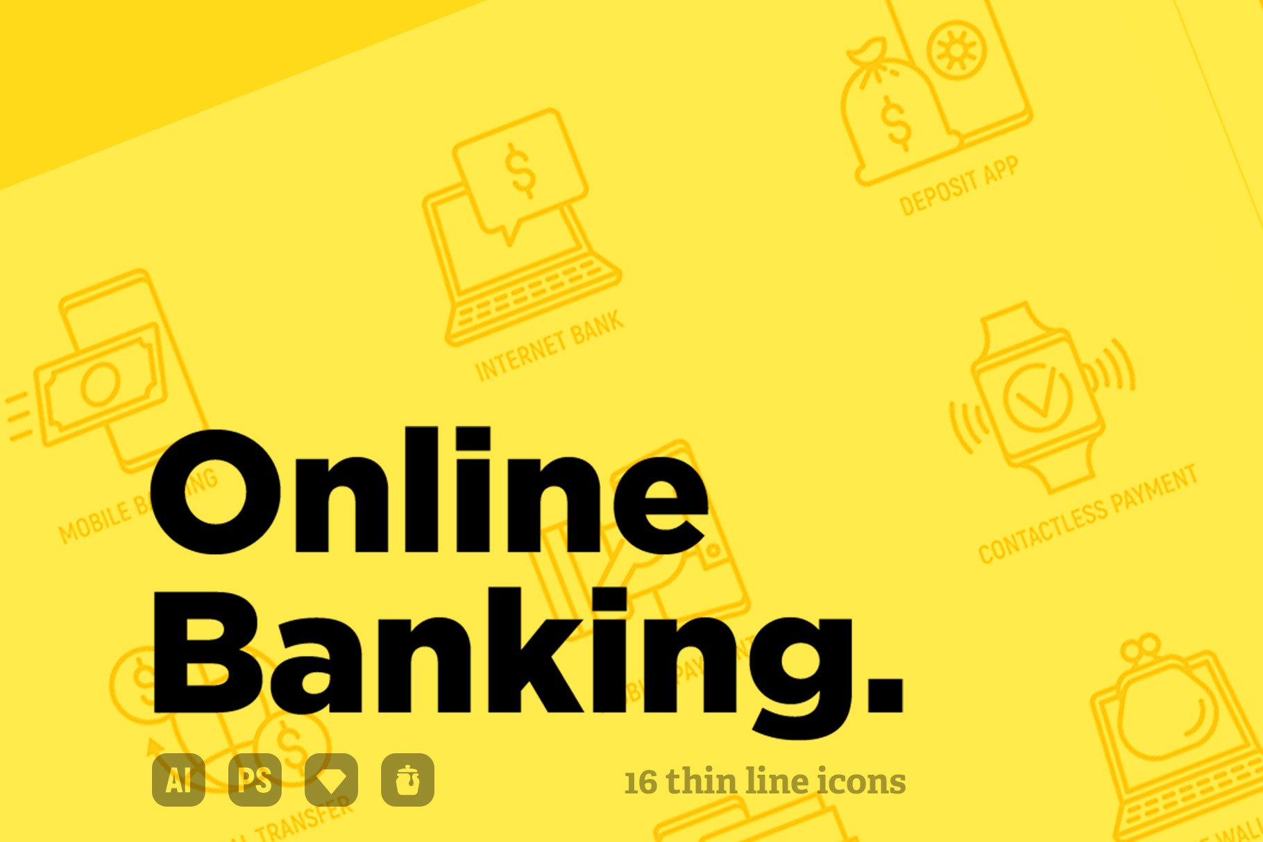 Online Banking | 16 Thin Line Icons cover image.