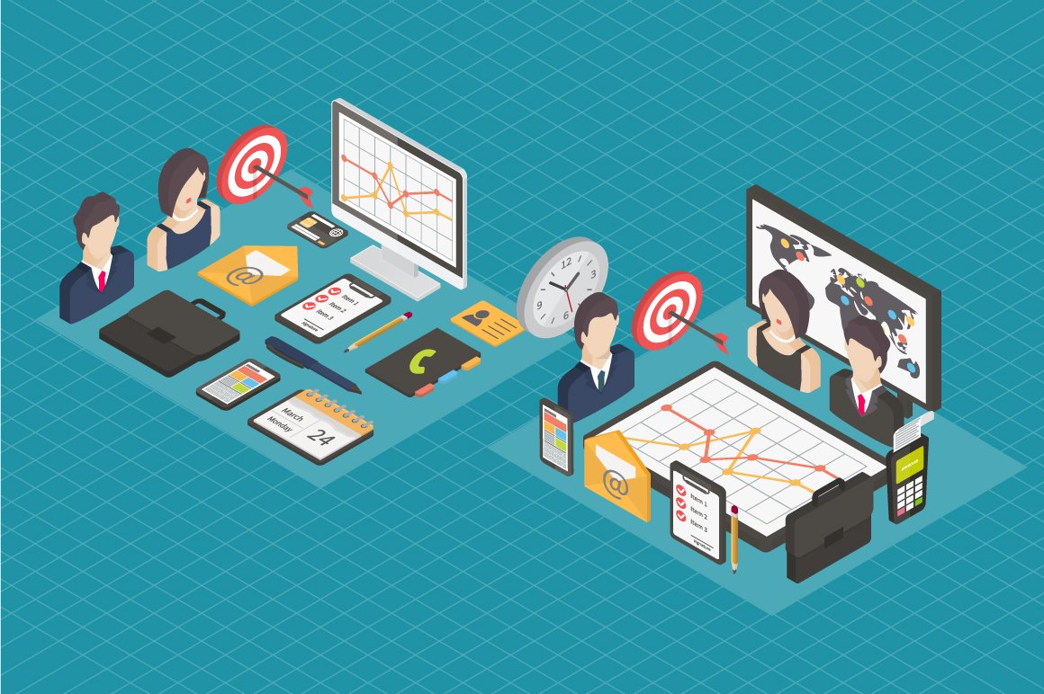 Isometric business icons cover image.
