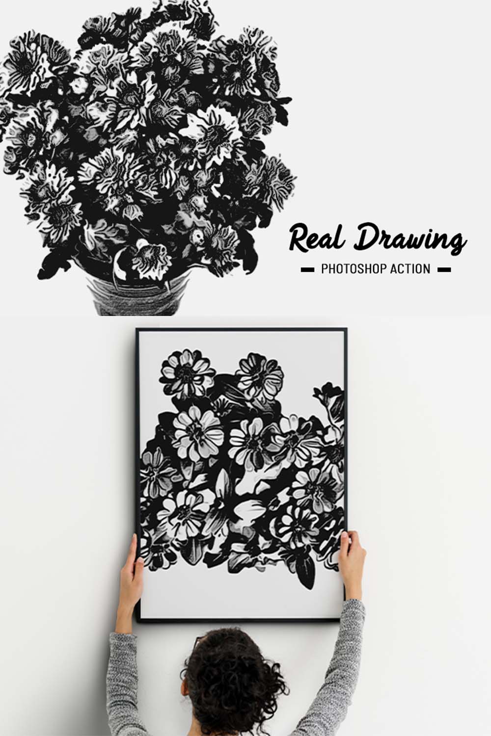 Real Drawing Photoshop Action pinterest preview image.