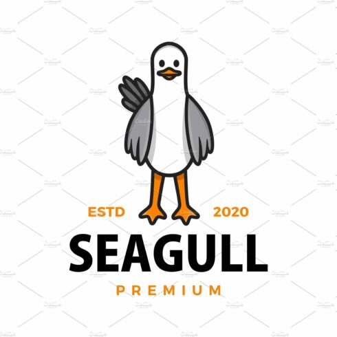 cute seagull cartoon logo vector cover image.
