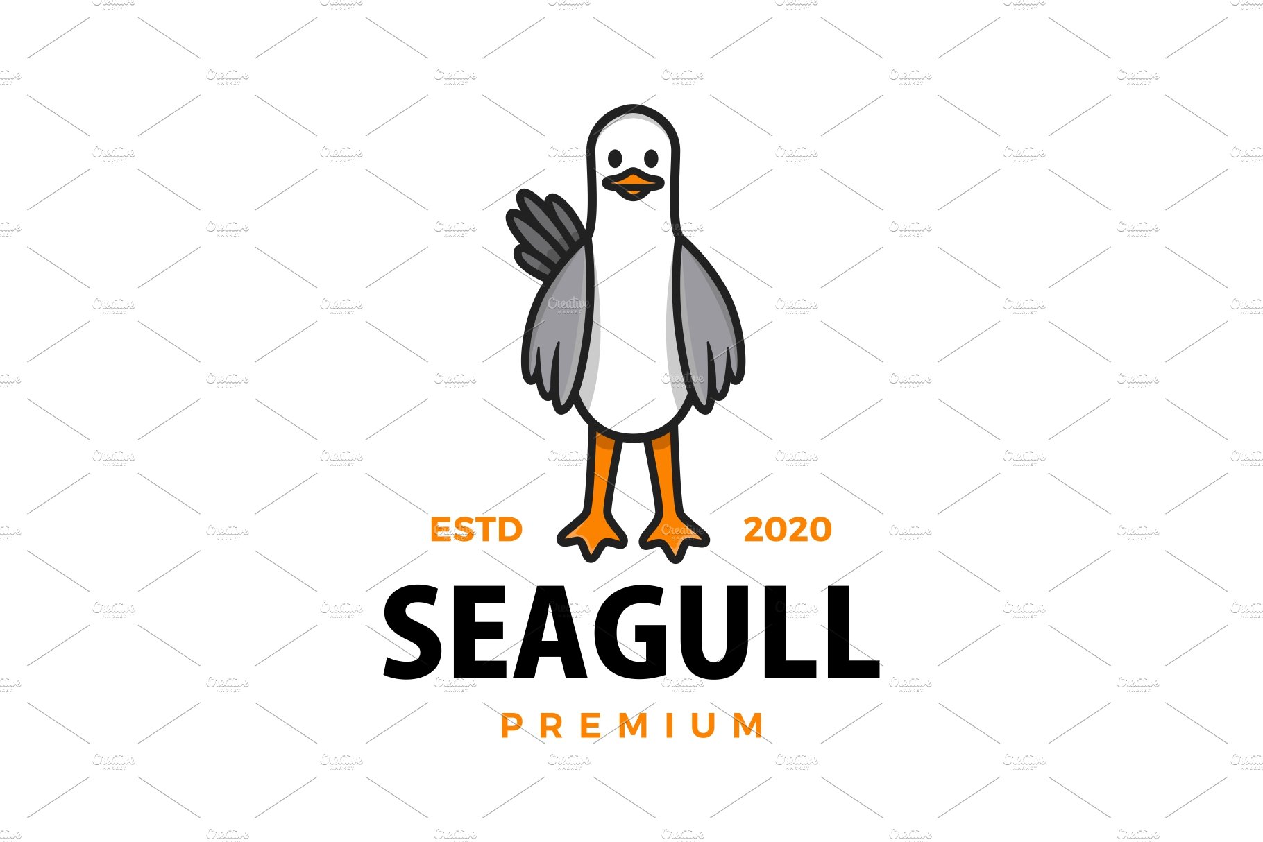 cute seagull cartoon logo vector cover image.