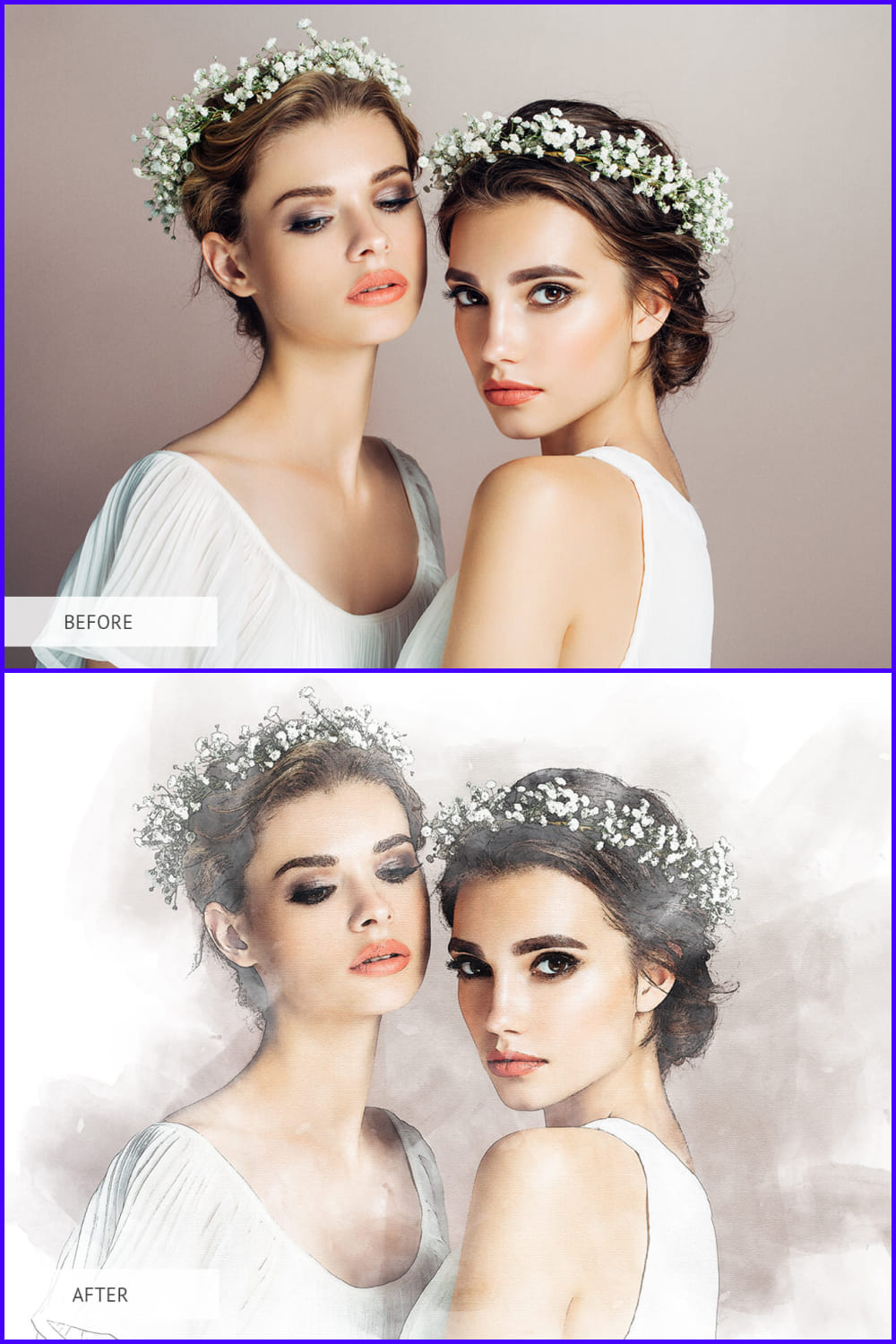 Collage of two photos of girls in different color shades.