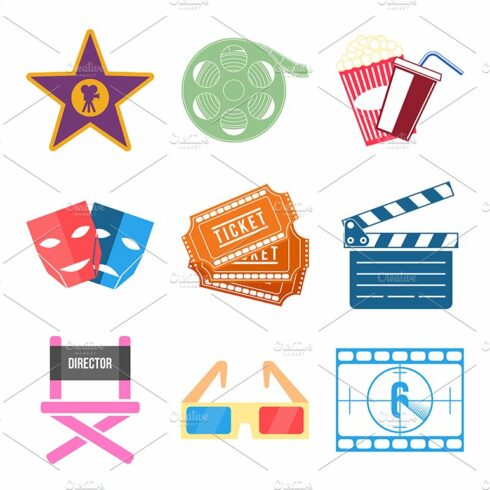 Set of Movie Icons Flat design cover image.