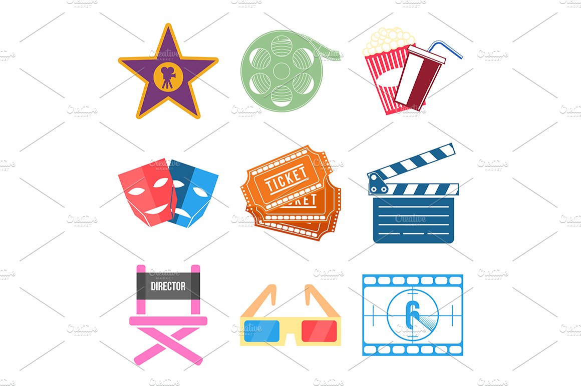 Set of Movie Icons Flat design cover image.