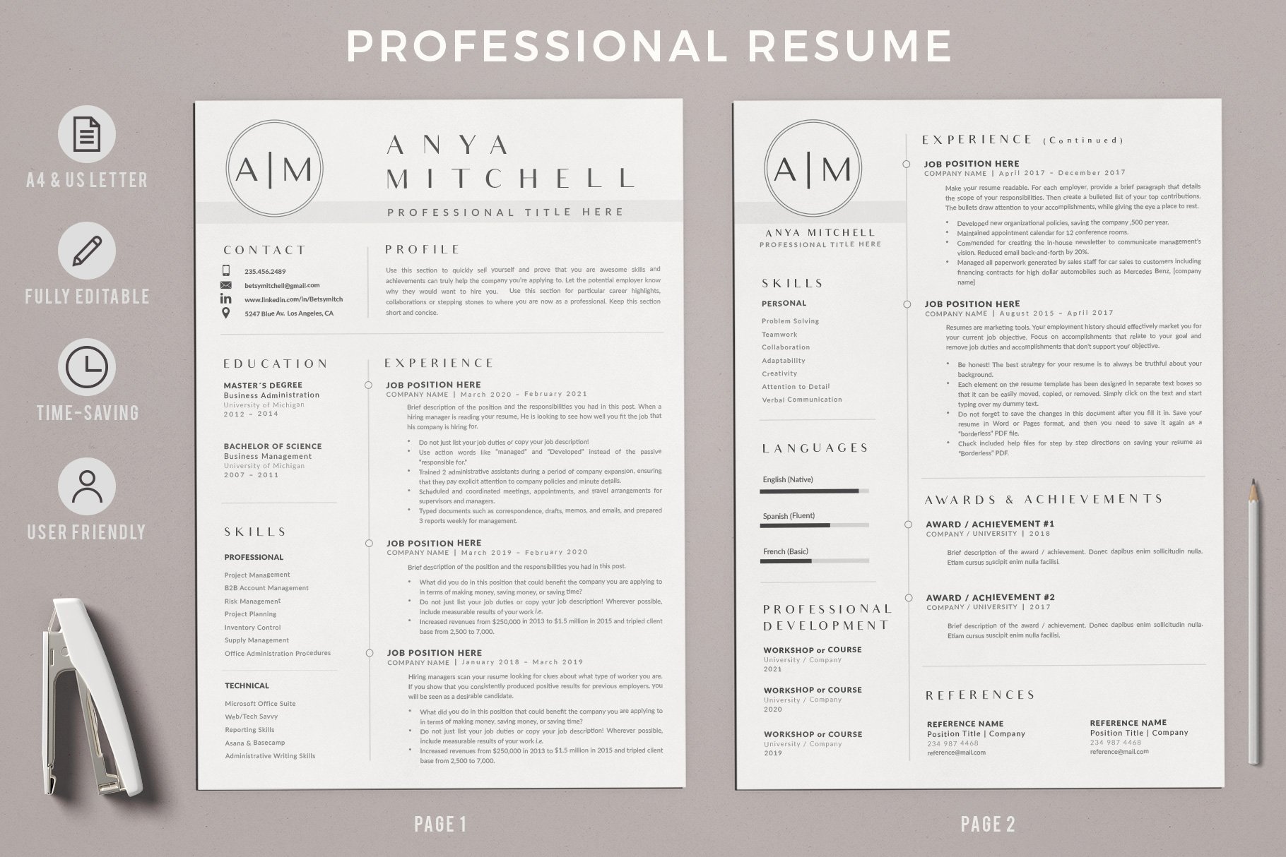 1, 2 and 3 Page Resume CV Design preview image.