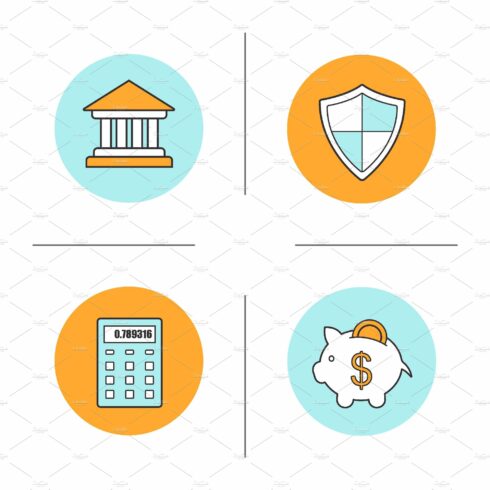 Banking and finance. 4 icons. Vector cover image.