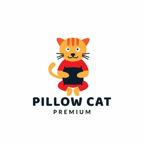 cute cat with pillow flat logo cover image.