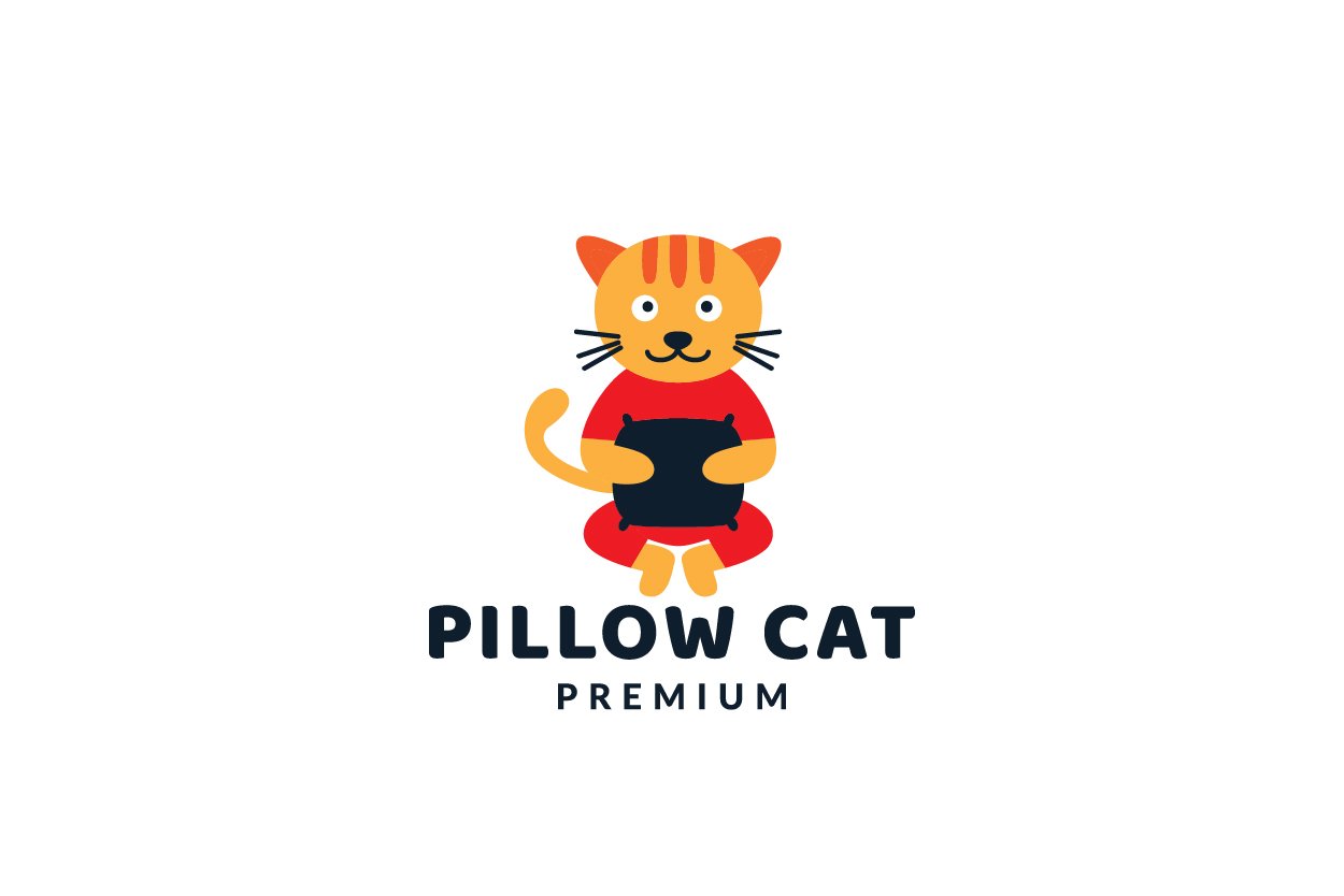 cute cat with pillow flat logo cover image.