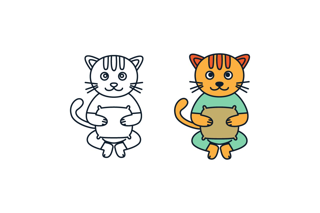 cute cat with pillow flat logo preview image.