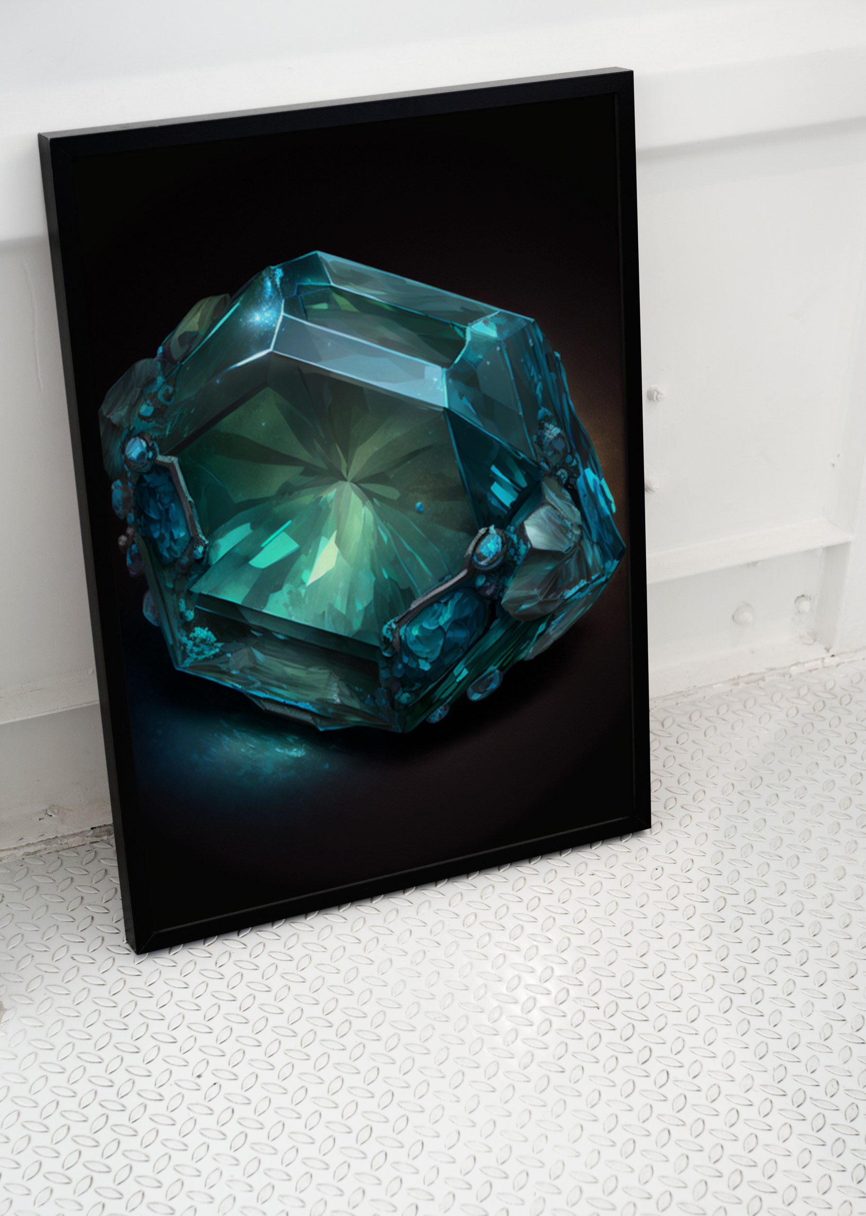 Picture of a green diamond on a black background.