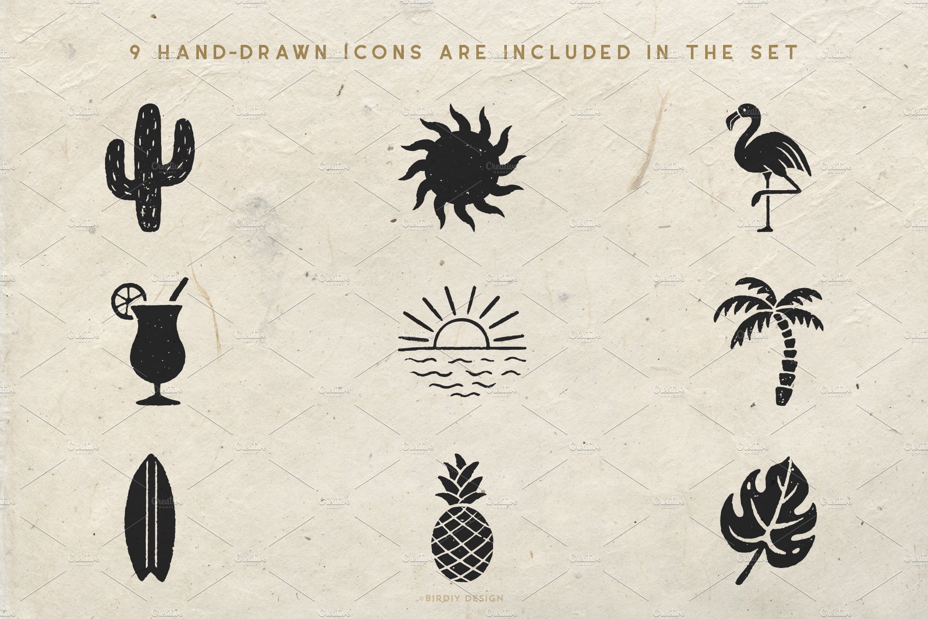 Summer Icons Hand Drawn Graphics Set preview image.