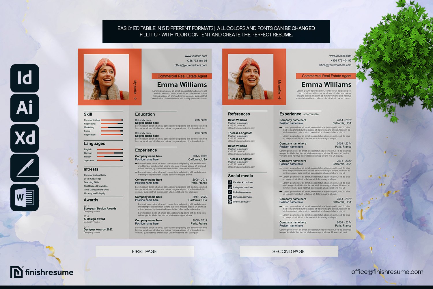 Real estate resume template preview image.