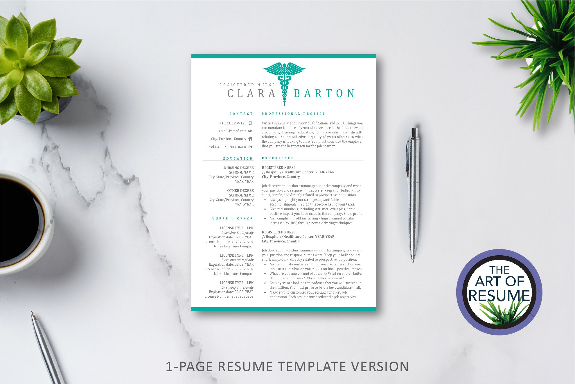 Resume template with a cup of coffee next to it.