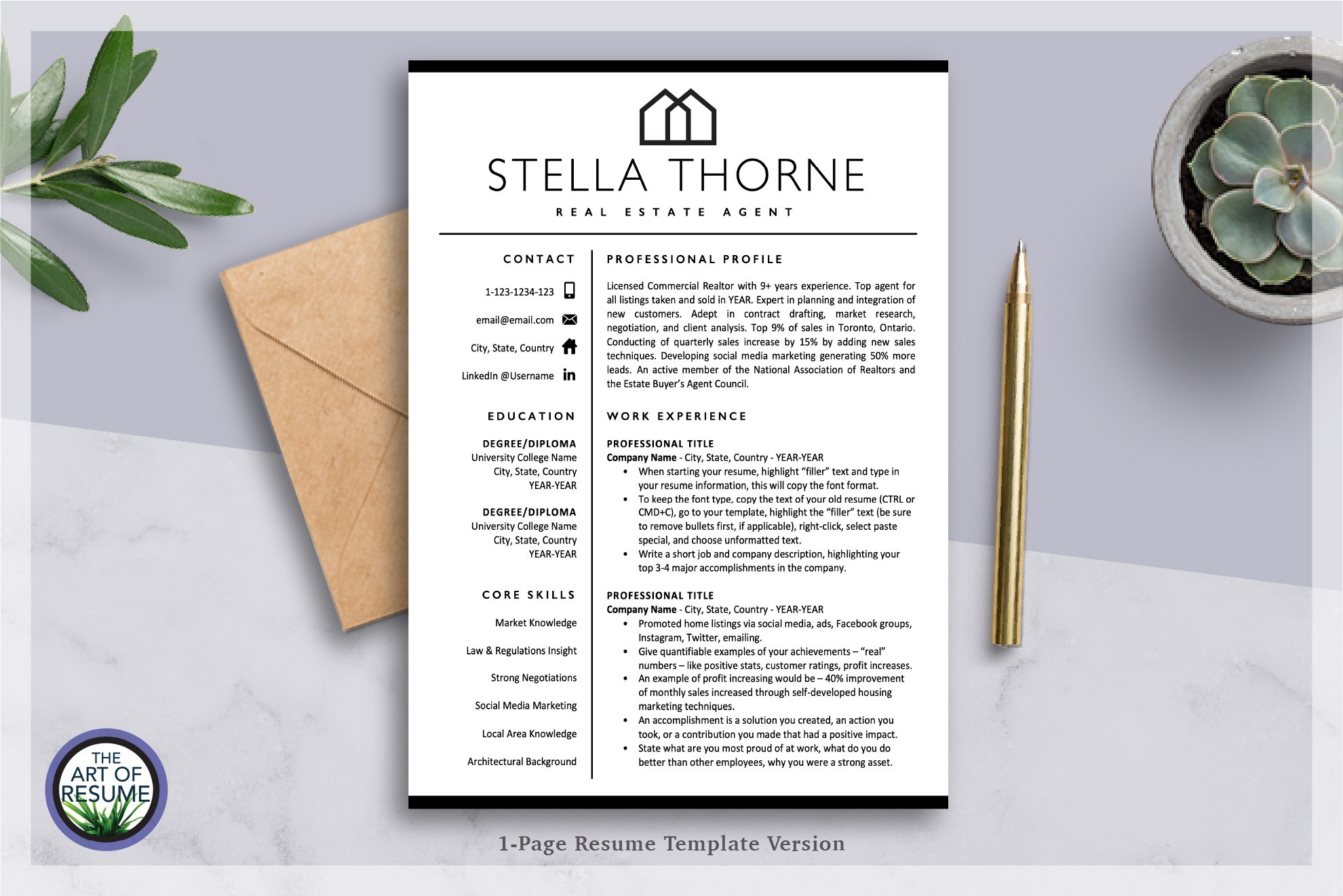 Resume Template Real Estate Agent CV preview image.