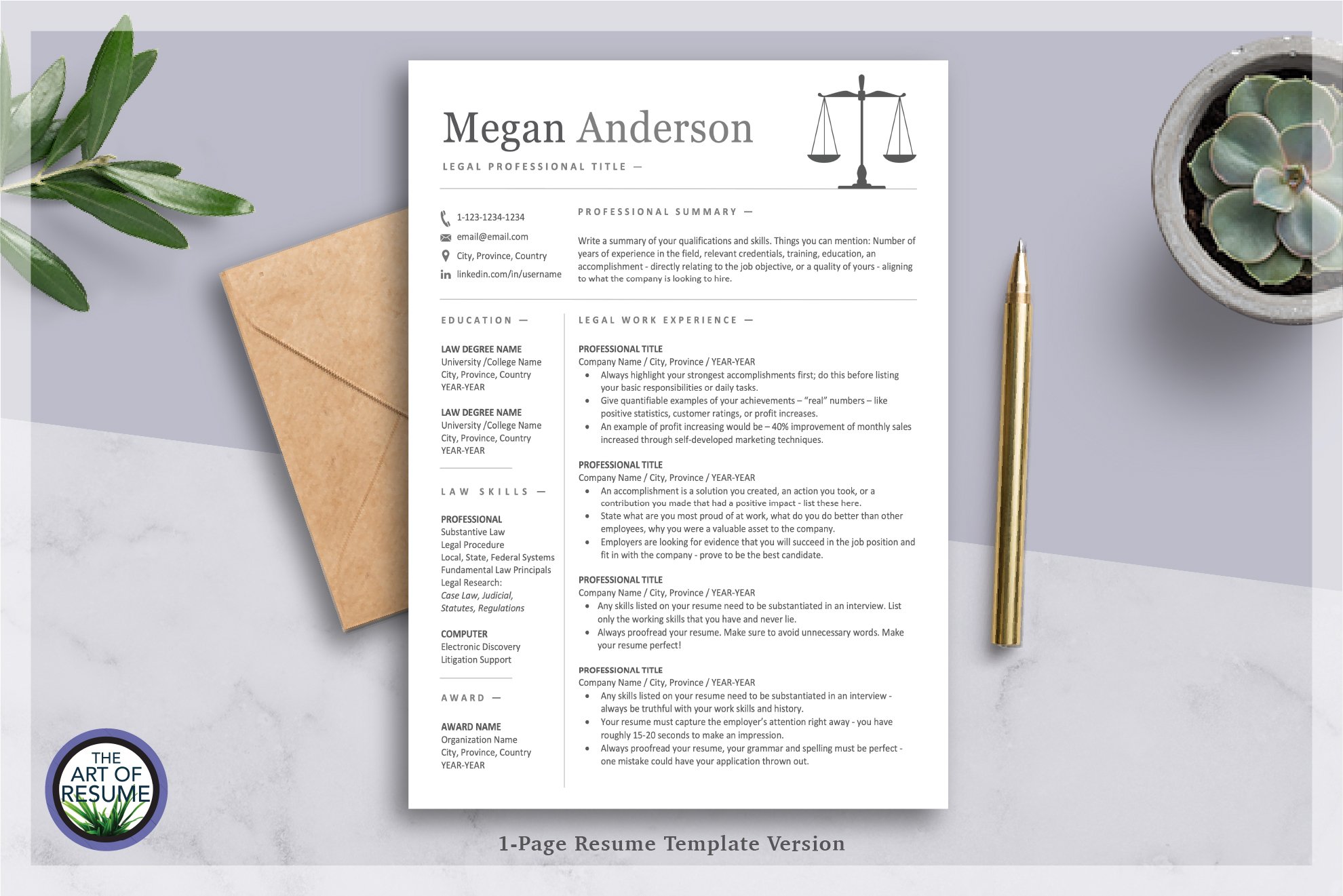 Legal Resume | Lawyer, Law Clerk CV preview image.