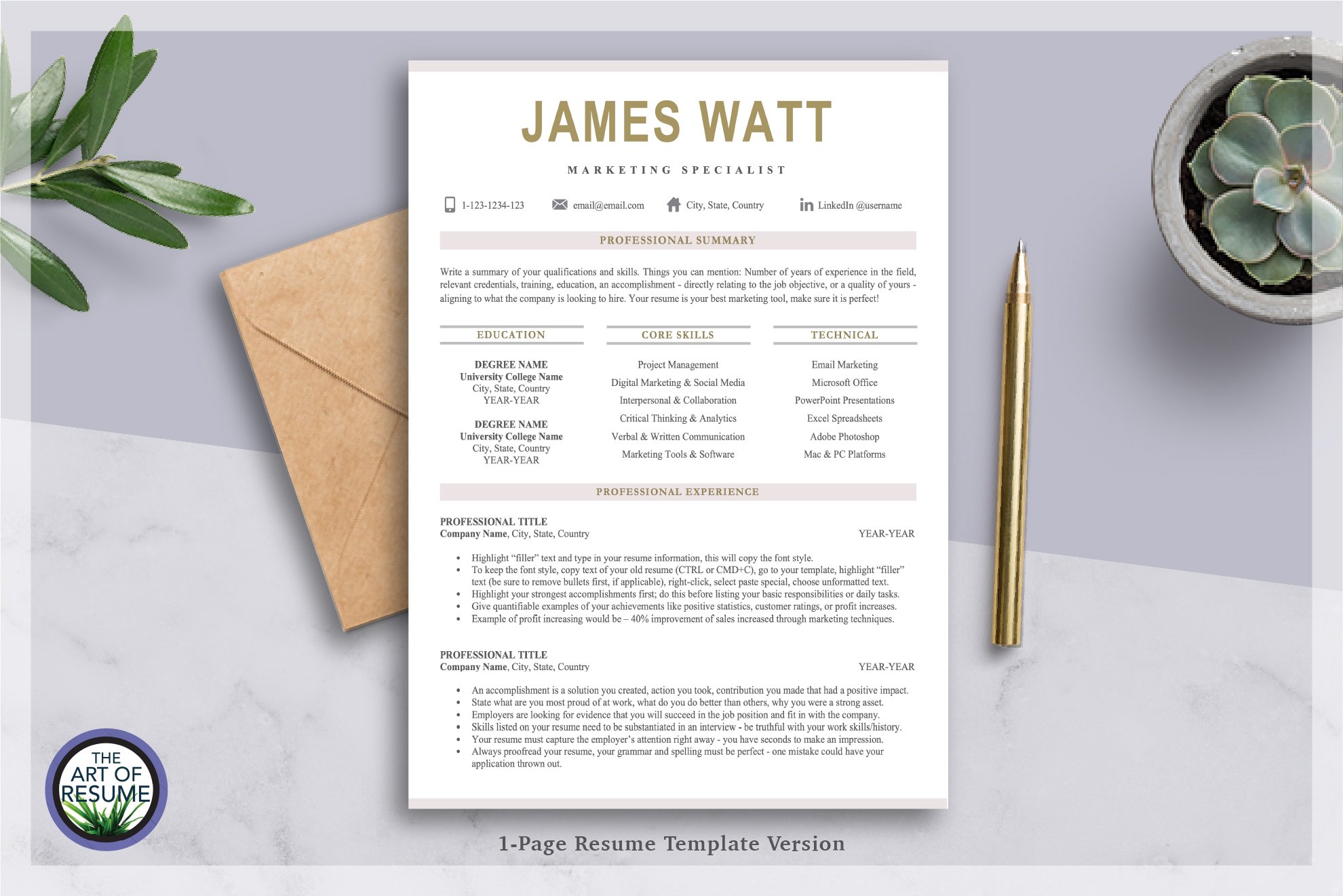 Resume Template | Free Cover Letter preview image.
