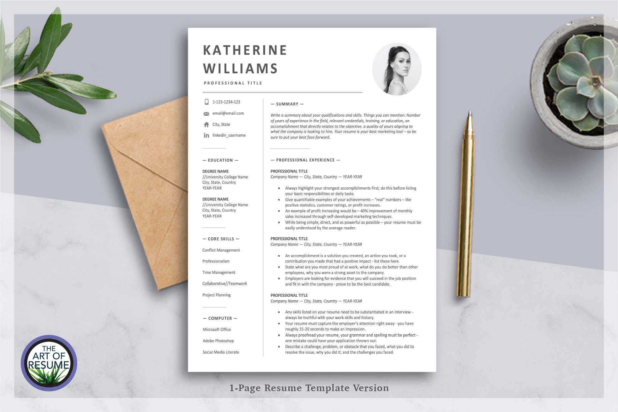 Resume Design + Photo Picture Insert preview image.