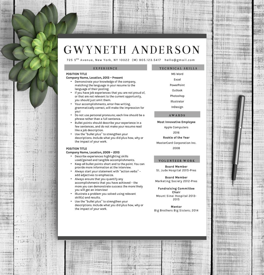 Professional Resume Template "Grey" preview image.