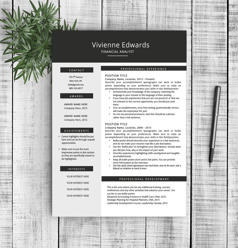 Resume Template "Vivienne" preview image.