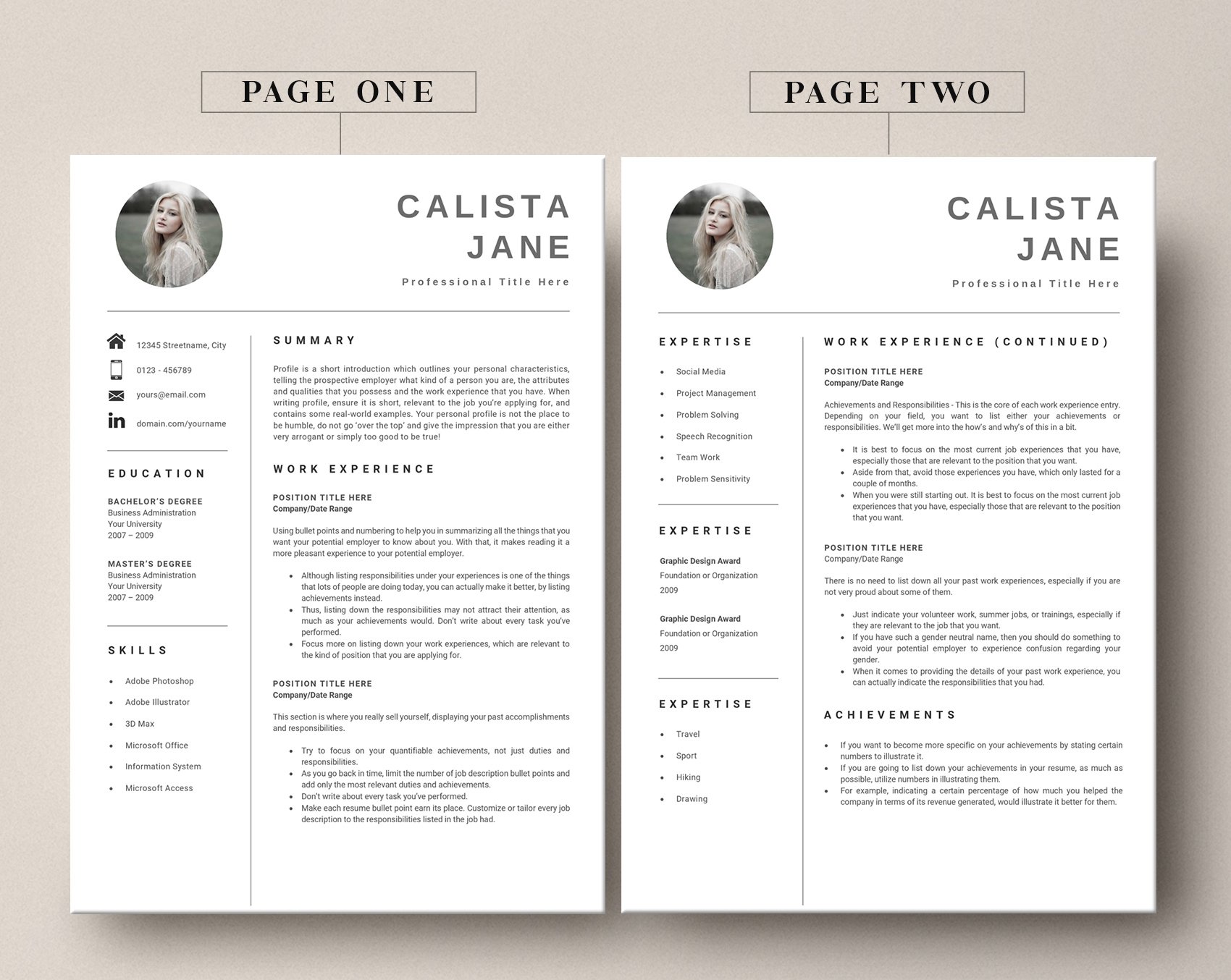 Word Resume Template 2 Page preview image.