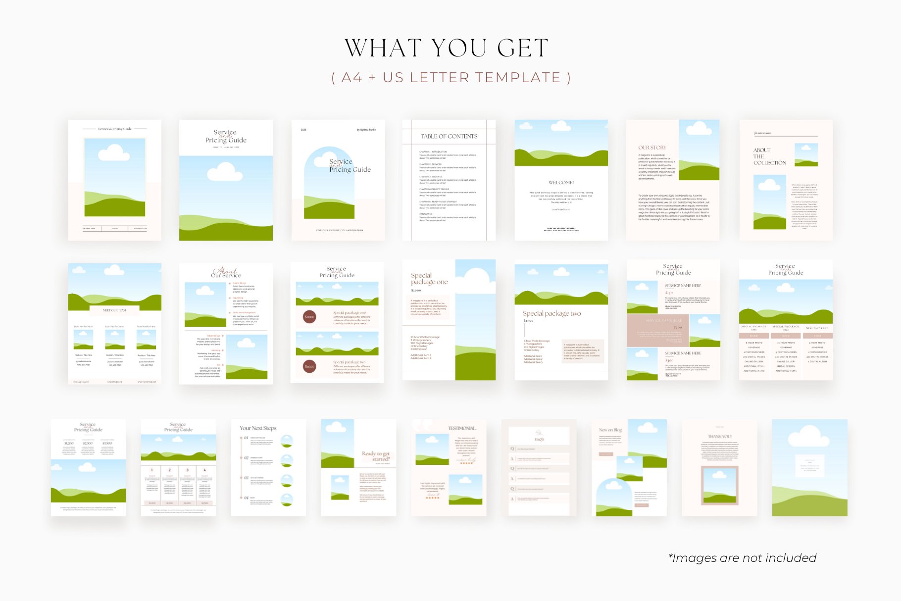 Service and Pricing Canva template preview image.