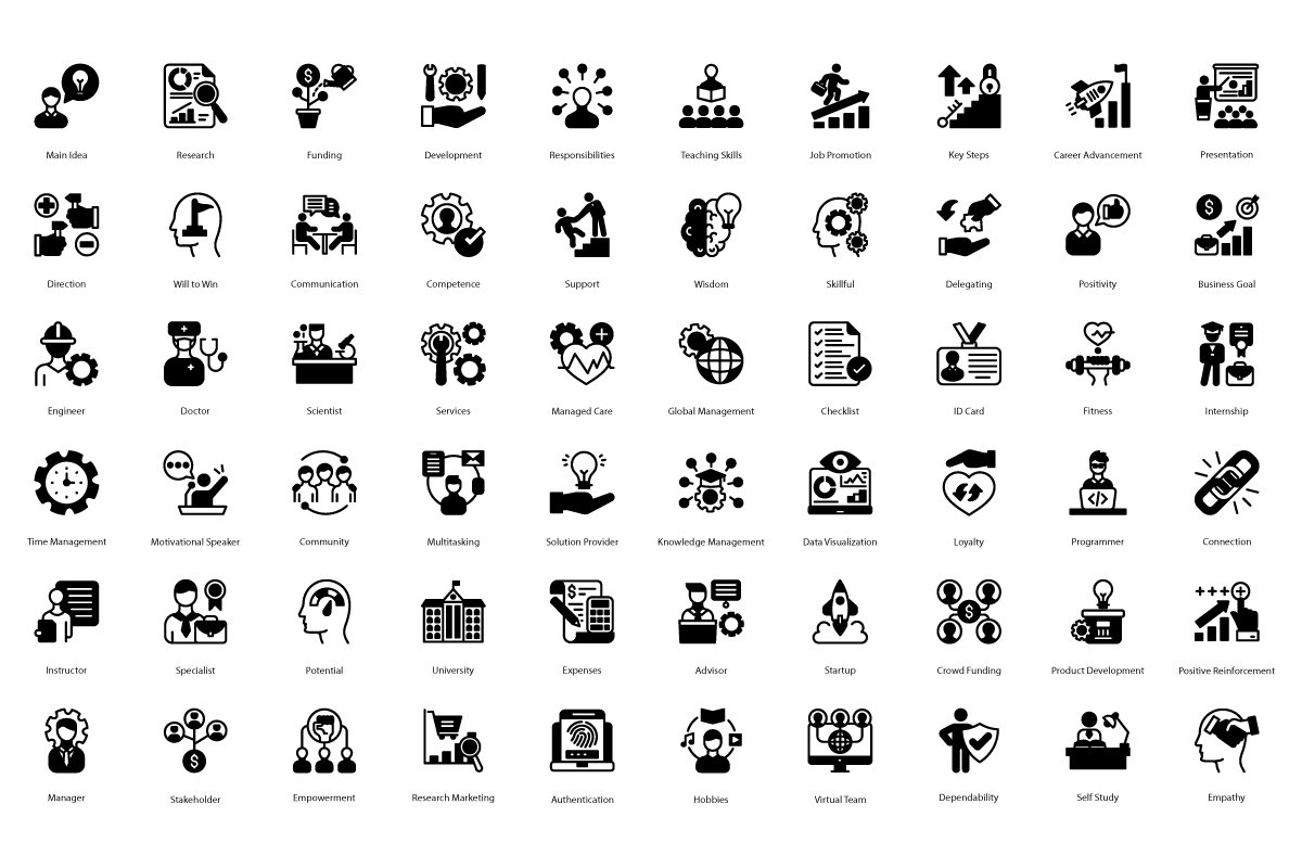 Career and Leadership Glyph Icons preview image.