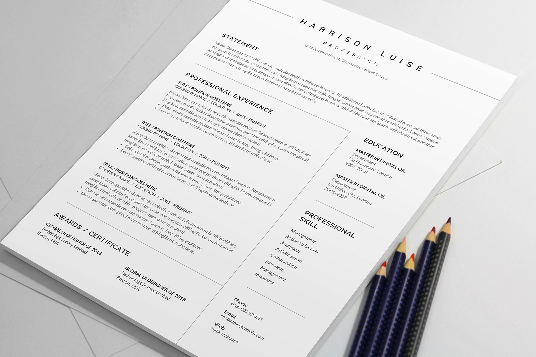 Professional resume with a pencil on top of it.