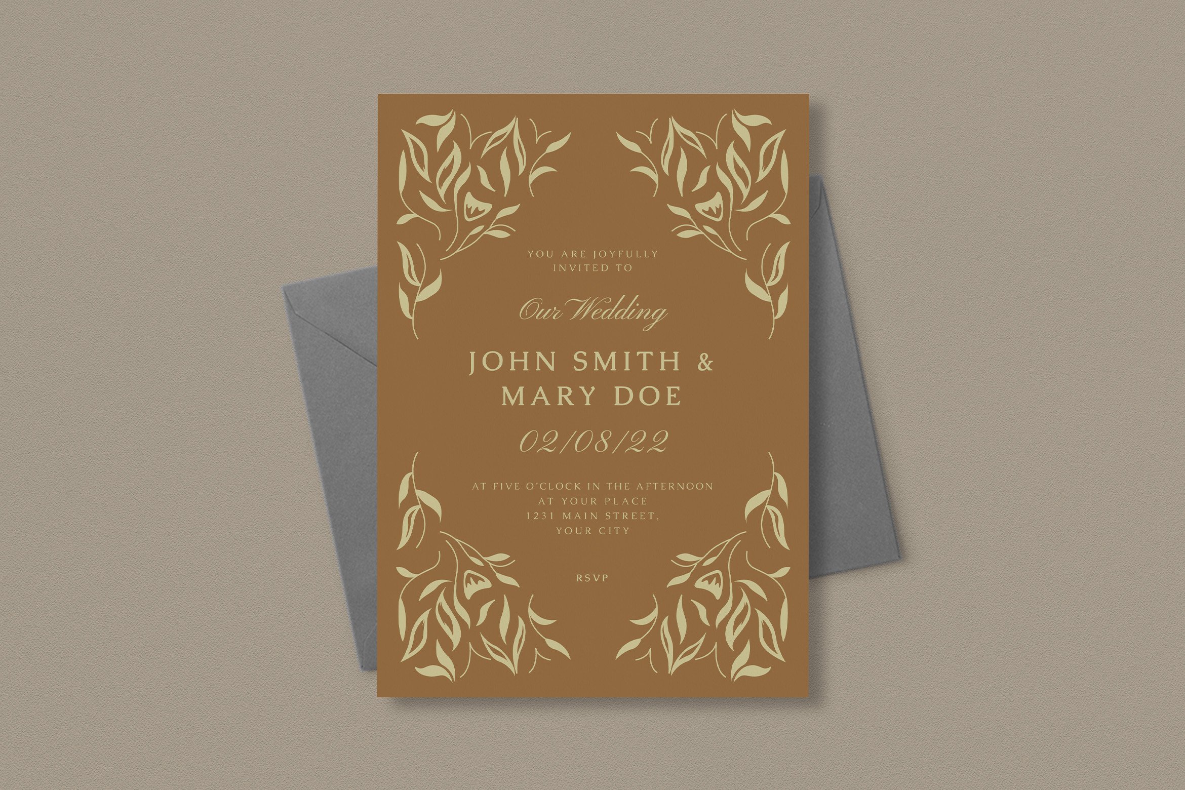 Vintage Leaf Wedding Invitation preview image.