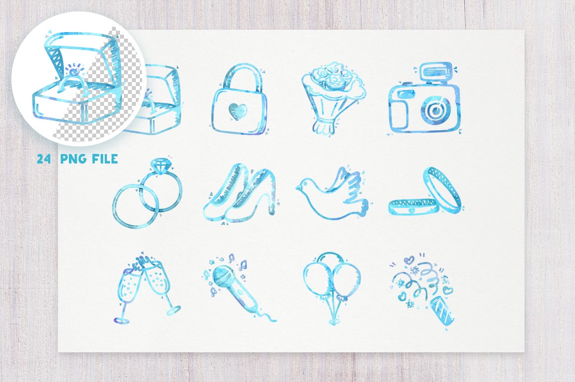 Wedding icons - Watercolor set preview image.