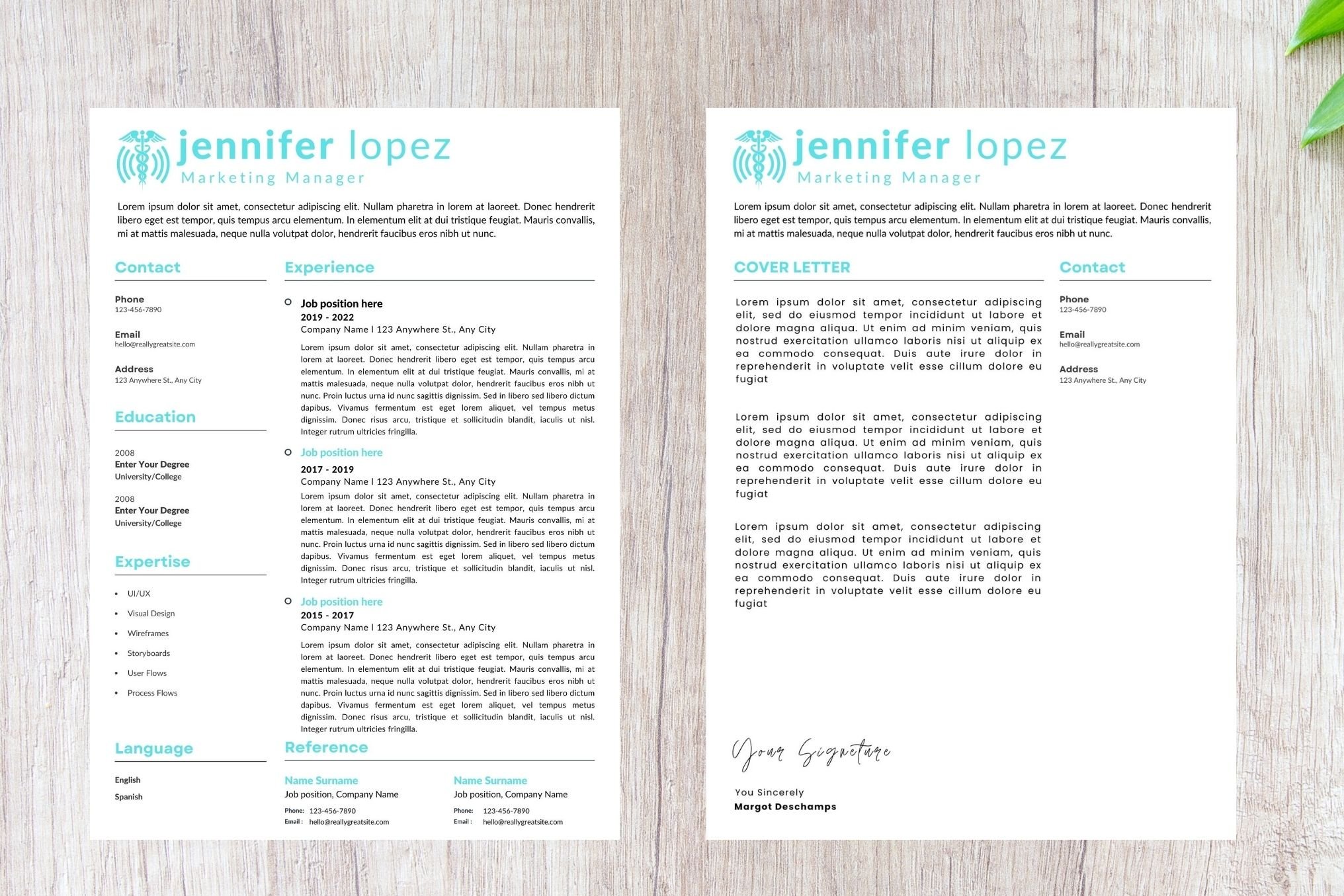 Clean and modern resume is displayed on a table.