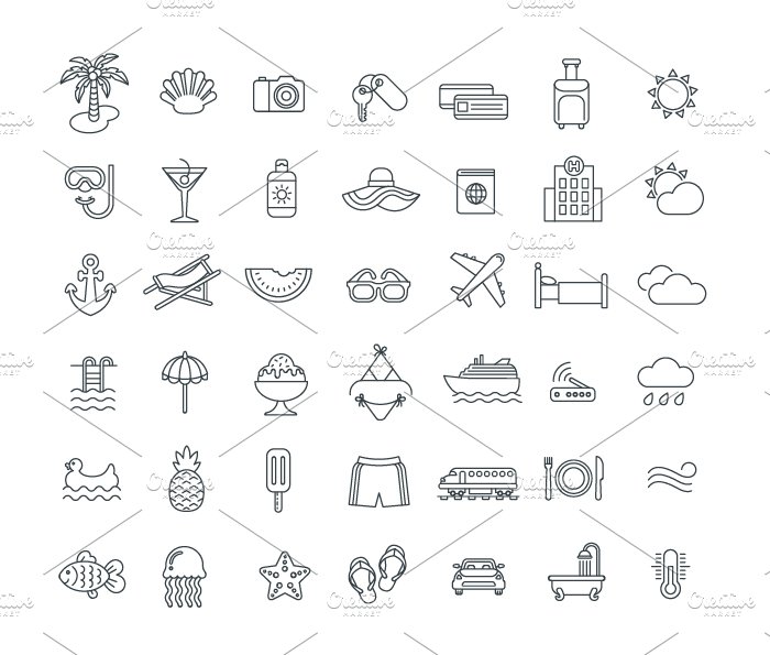Summer Vacation Travel Vector Icons preview image.