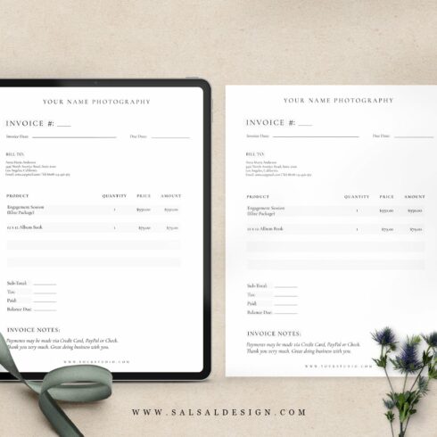 Wedding Photography Invoice IN003 cover image.