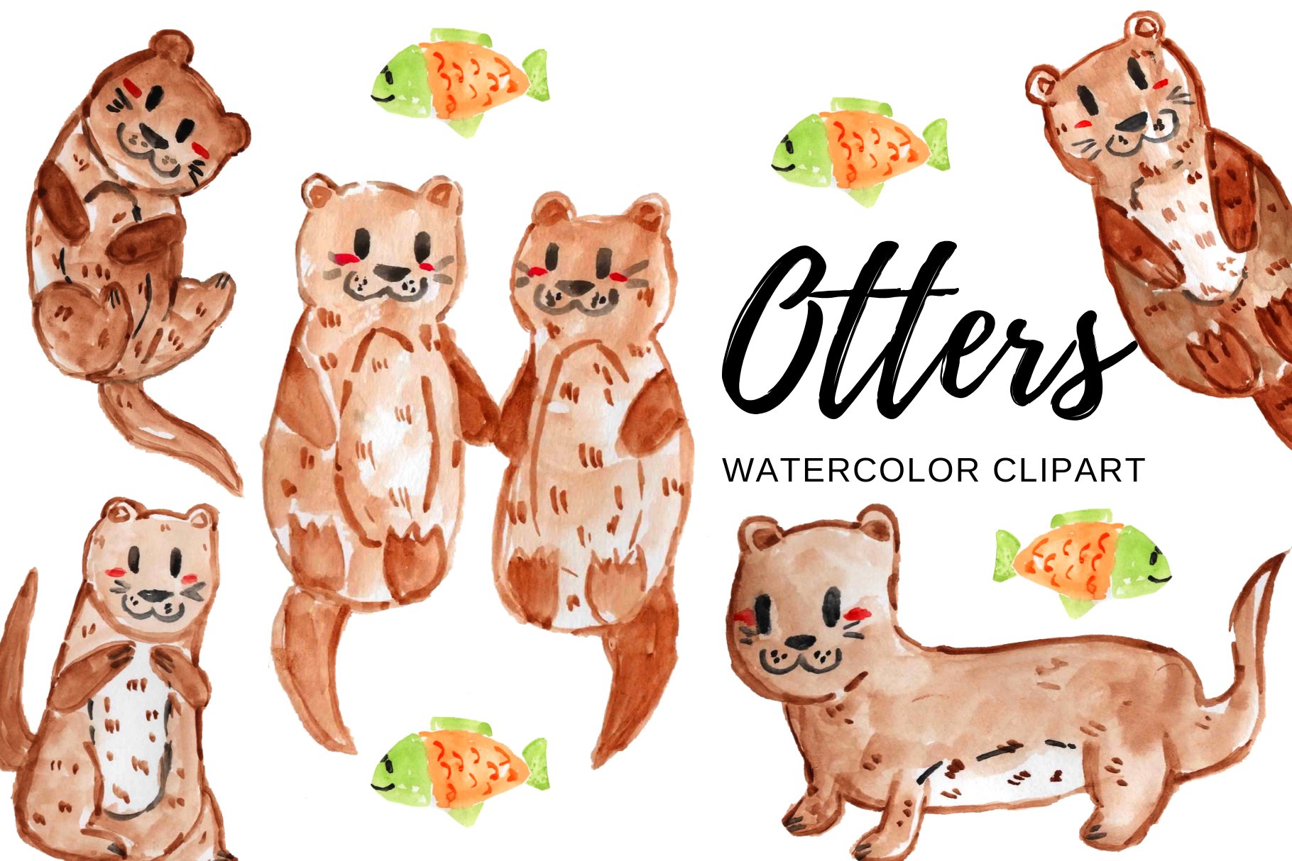 Watercolor Otter clipart cover image.