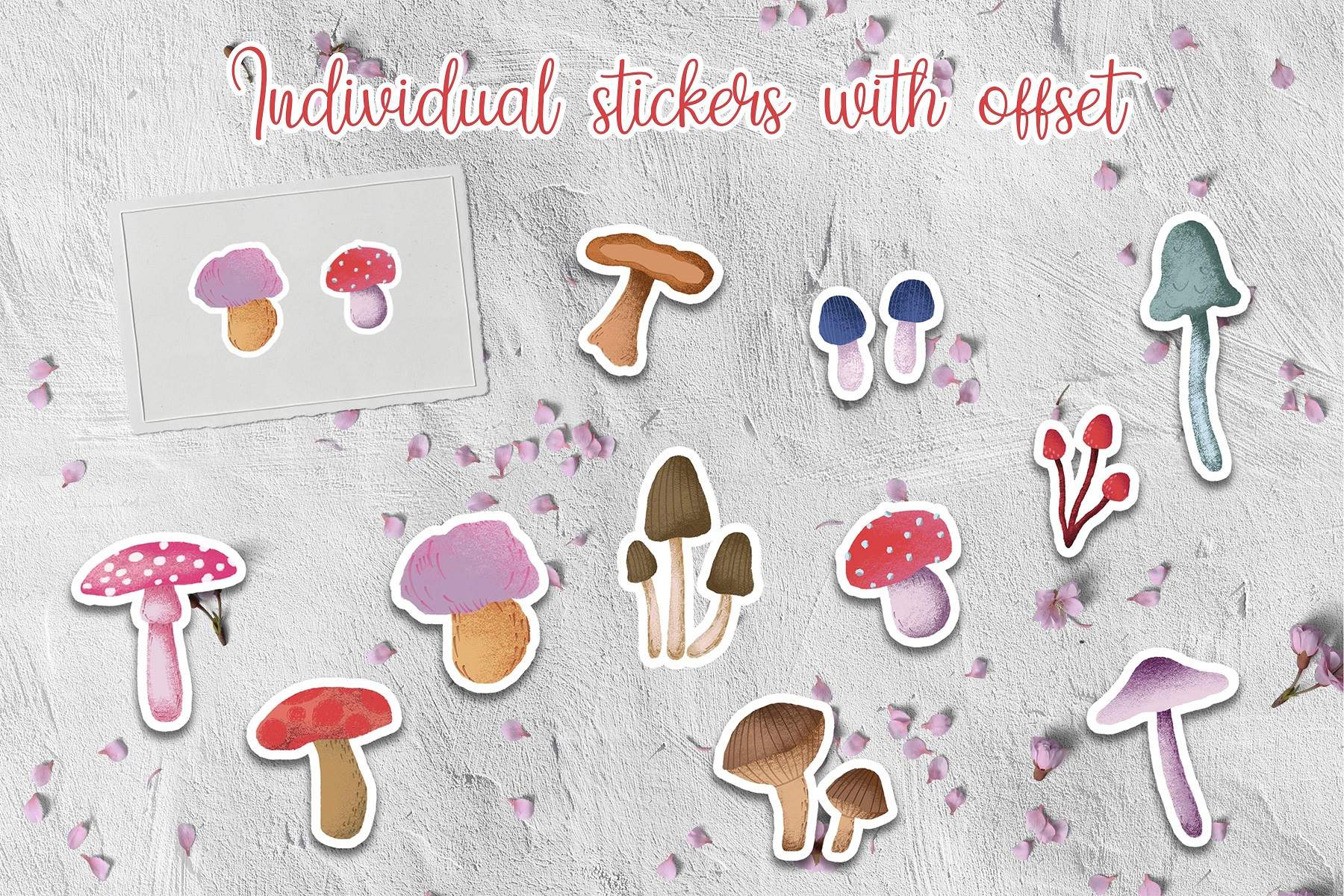 Variety of stickers on a white surface.