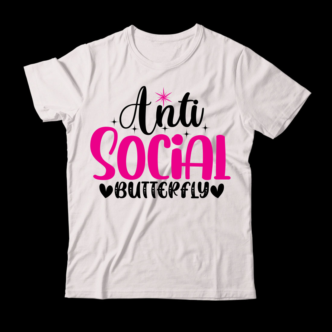 White t - shirt with the words ana social butterfly on it.