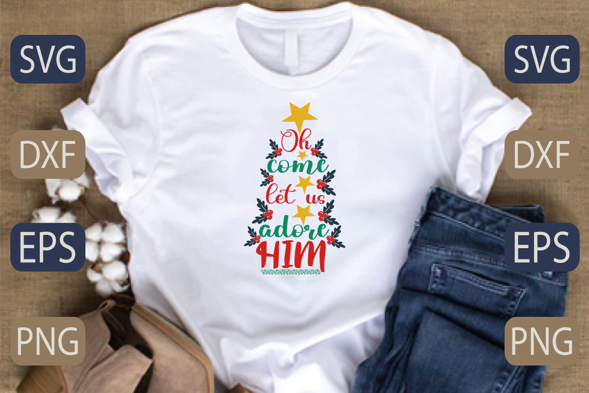 White shirt with a christmas tree on it.