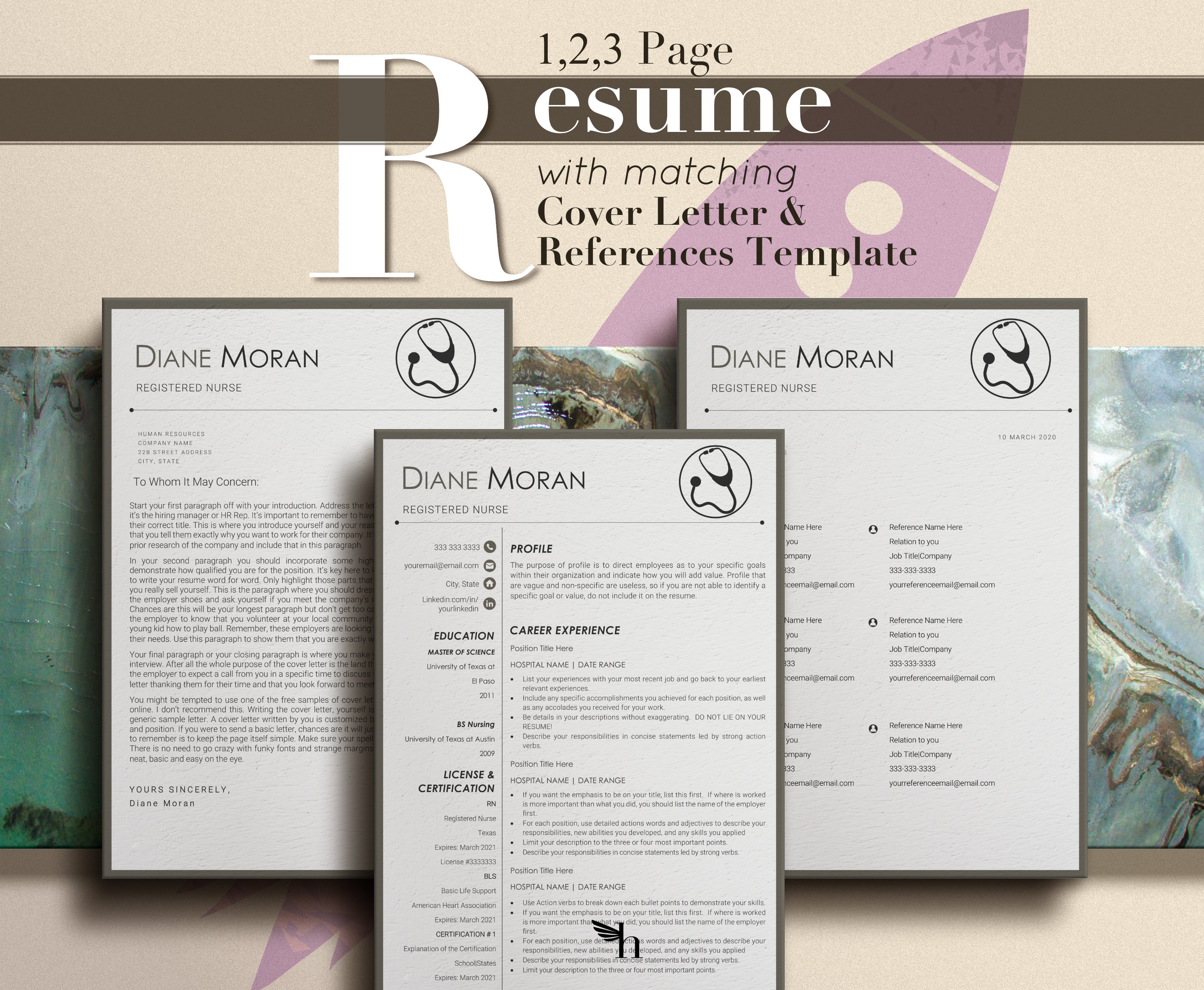 Set of three resumes on a table.