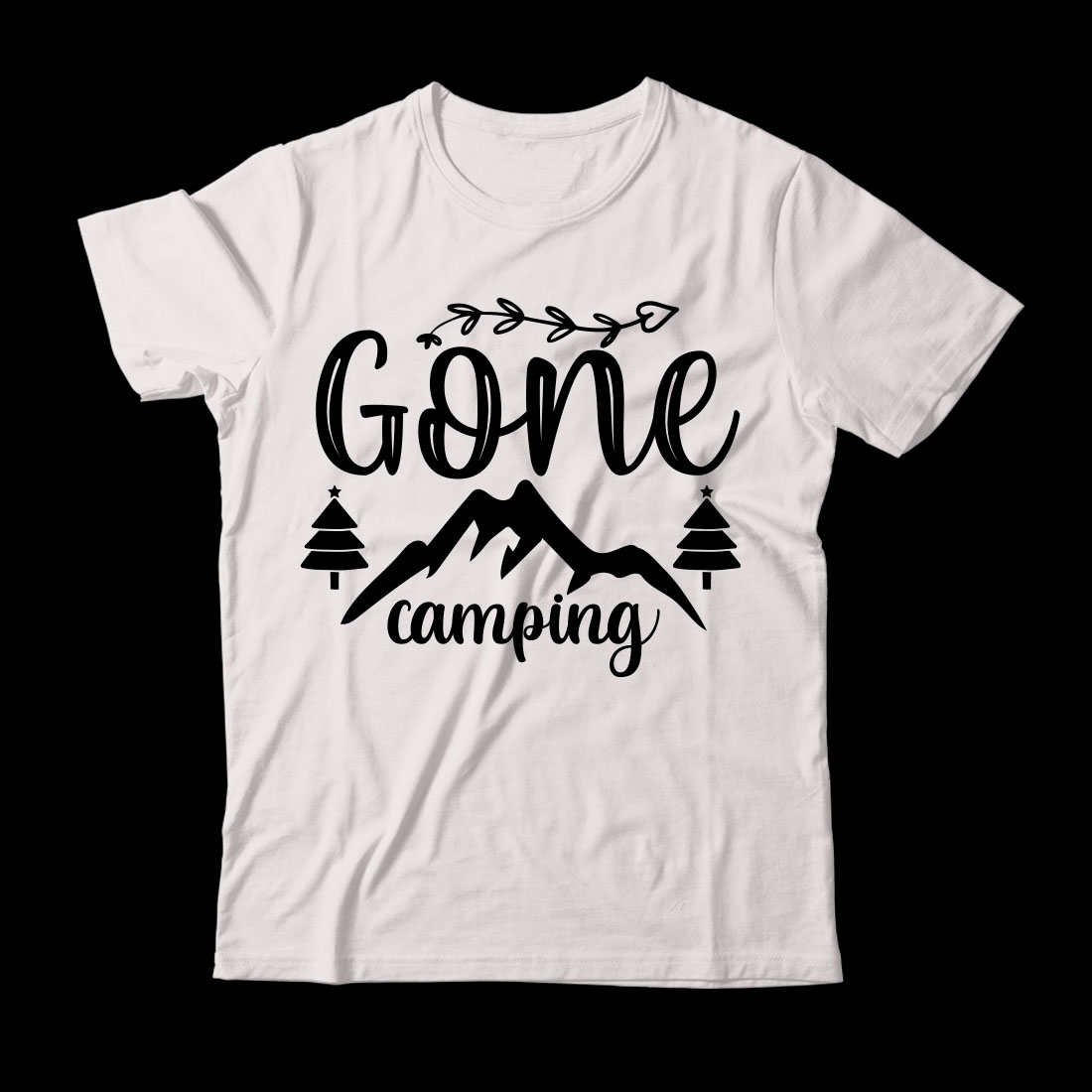 White t - shirt that says gone camping.