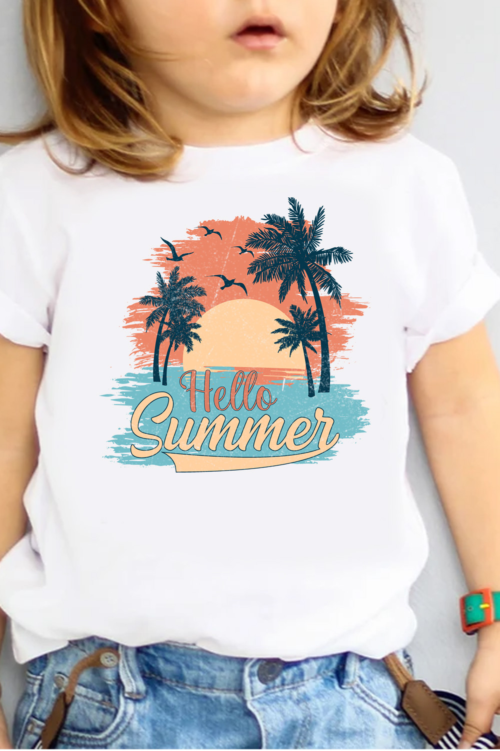 Hello Summer png, retro vintage summer png, summer t shirt design,| beach png, summer vibes png, png for sublimation, summer sublimation pinterest preview image.