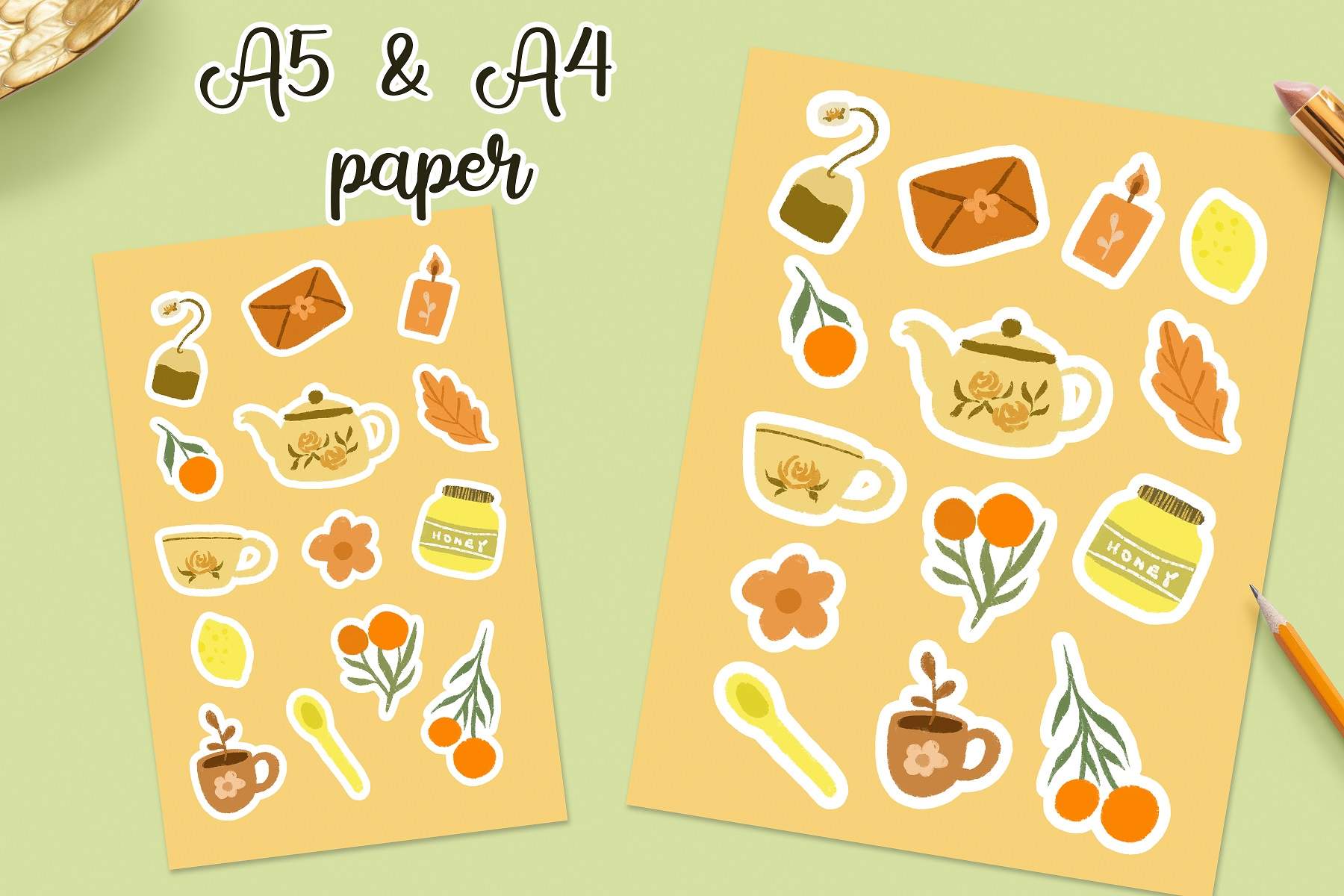Pair of stickers of food and drinks.