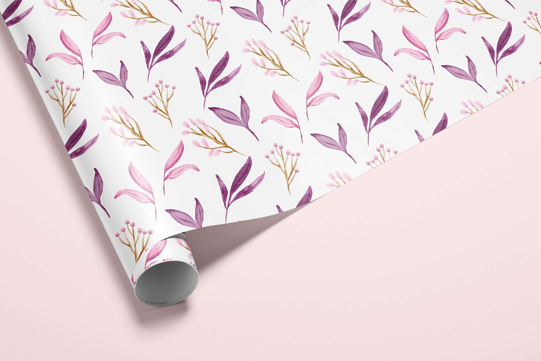 Pink and purple floral pattern on a white background.